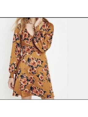 Free People  Women Poly Mustard Floral Mini Dress NWT S